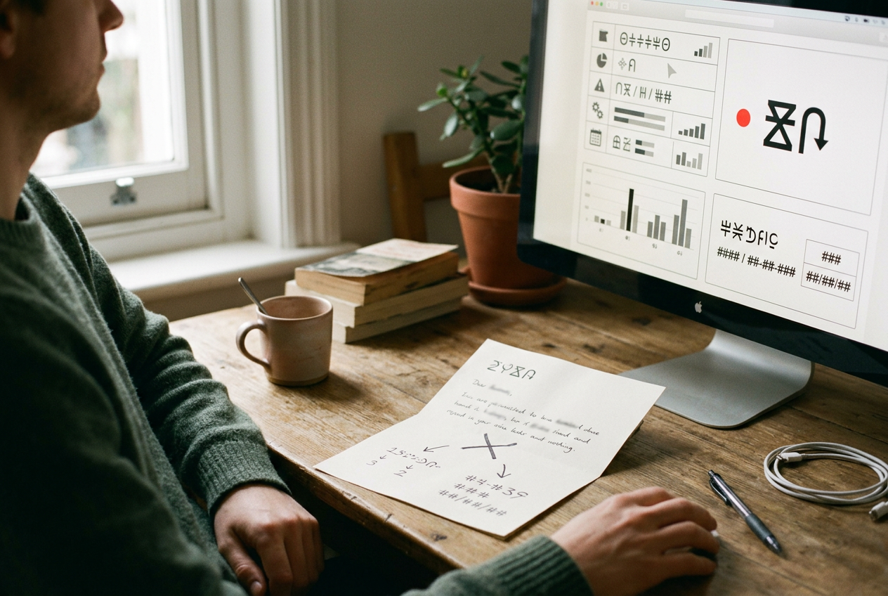 A loan decision screen beside a printed denial notice and an open audit log on a desk.