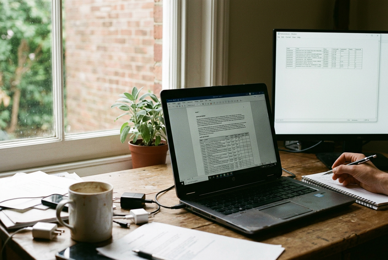 A PDF supplier table, footnote, and chart displayed beside extracted rows in a text editor.