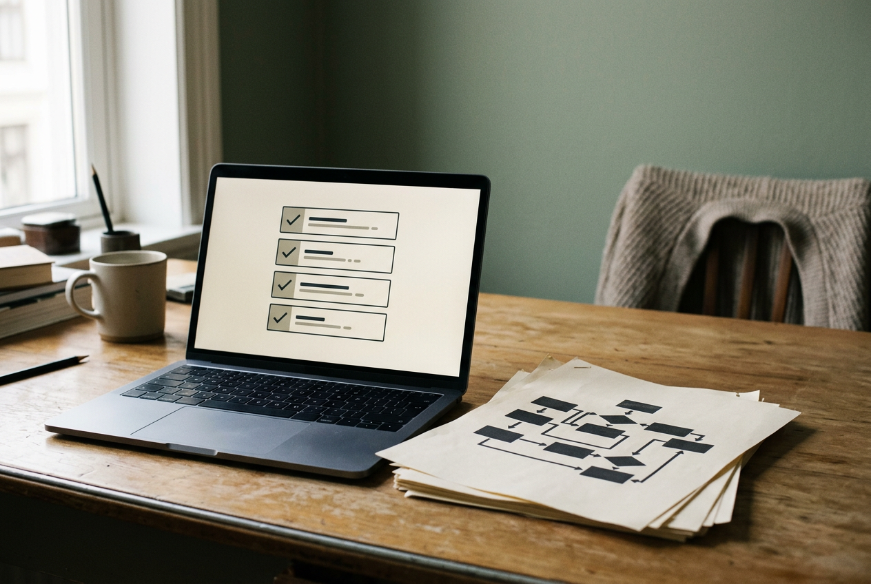 Laptop showing a deletion ticket beside records for a database, search index, training dataset, and model checkpoint.