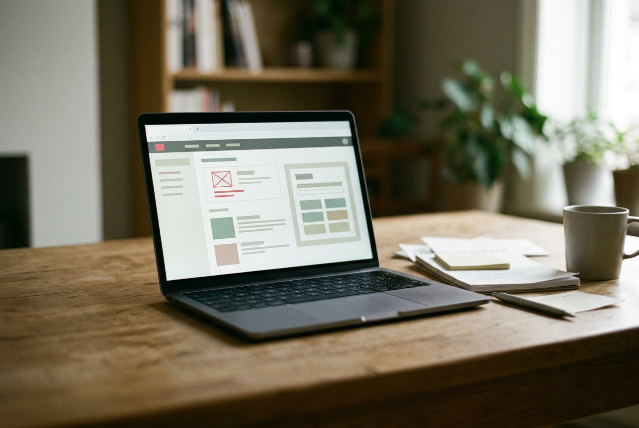 Laptop showing a blocked browser-agent navigation beside a case note containing a vendor return window.