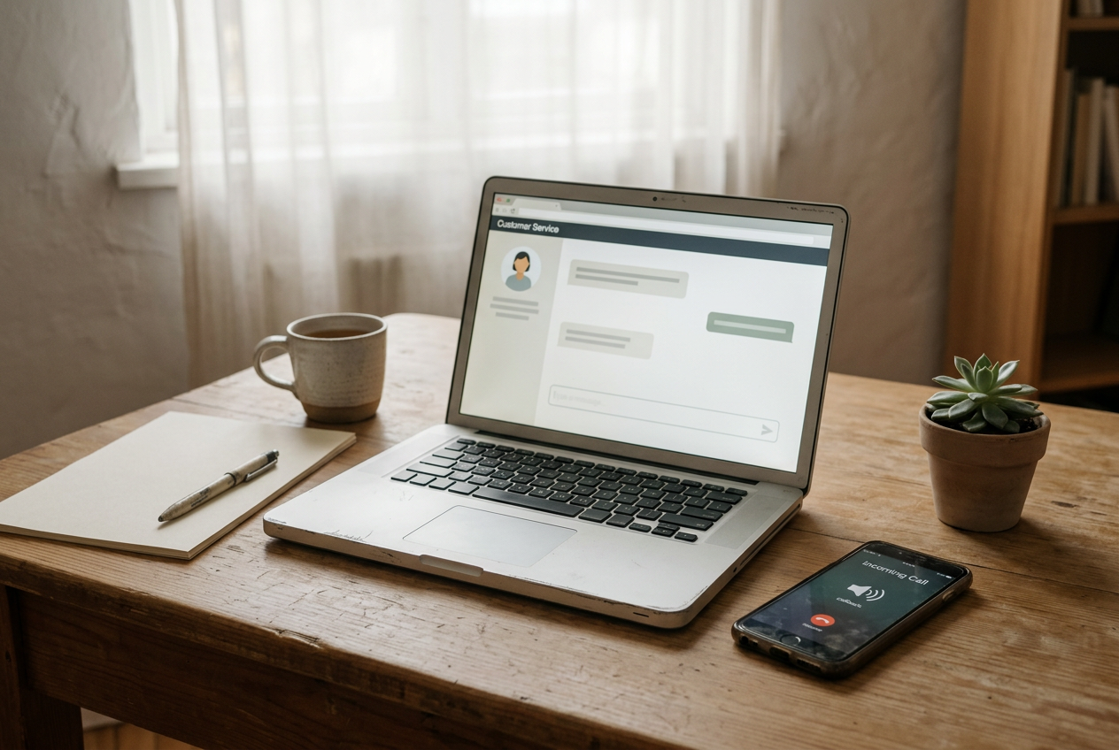 A support chat labeled Automated assistant beside a phone displaying an incoming customer-service callback.